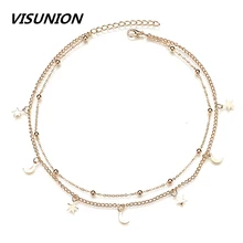 VISUNION Двухслойное жемчужное ожерелье, звезда, луна, подвески для женщин и девушек, подарки