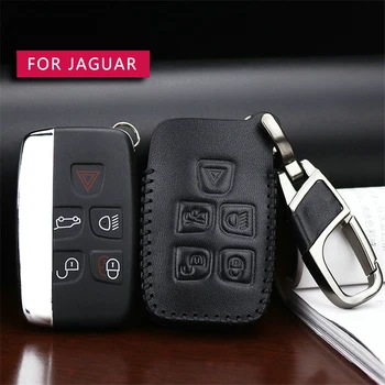 

Genuine Leather Car Key Case Cover For Jaguar XJ XE XF XK XKR X-type Guitar For Land Rover Freelander 2 3 4 Car Key Ring Shell