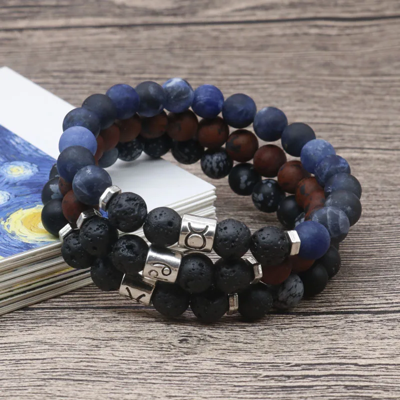 

1 Pcs 2019 12 Constellations Bracelet Astrology 12 Zodiac Horoscope Bracelets Men Natural Frosted Stone Bead Bracelet For Women