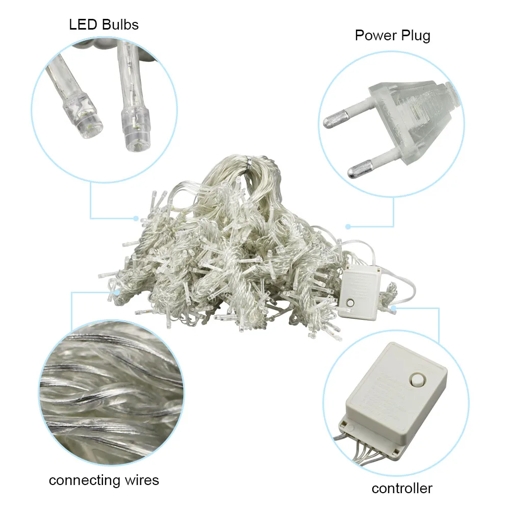 RAYWAY 600 светодио гирлянда новогодняя новогодние гирлянды дный фея строки светодиодные сосулька белая теплый свет Шторы свет 220V 110V 6 м* 3 м лампы Открытый дома Рождественский Свадьба Сад Вечерние