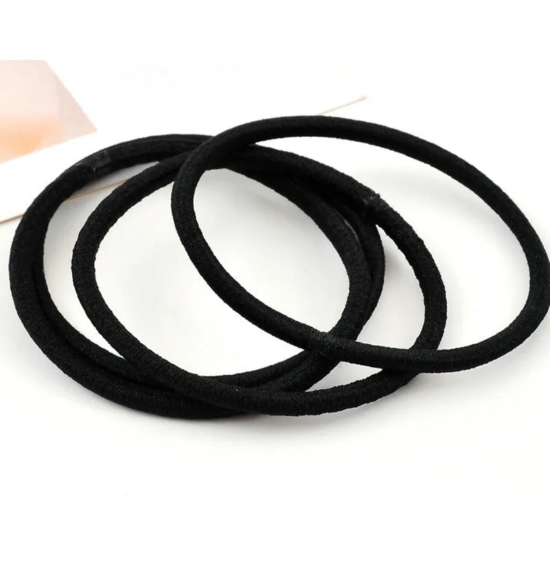 100pcs/lot Black Color Rope Elastic Hair Ties 4mm Thick Hairbands Girl