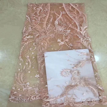 

7 colors (5yards/pc) graceful French lace fabric peach color African tulle lace fabric with sequins and embroidery FZZ184