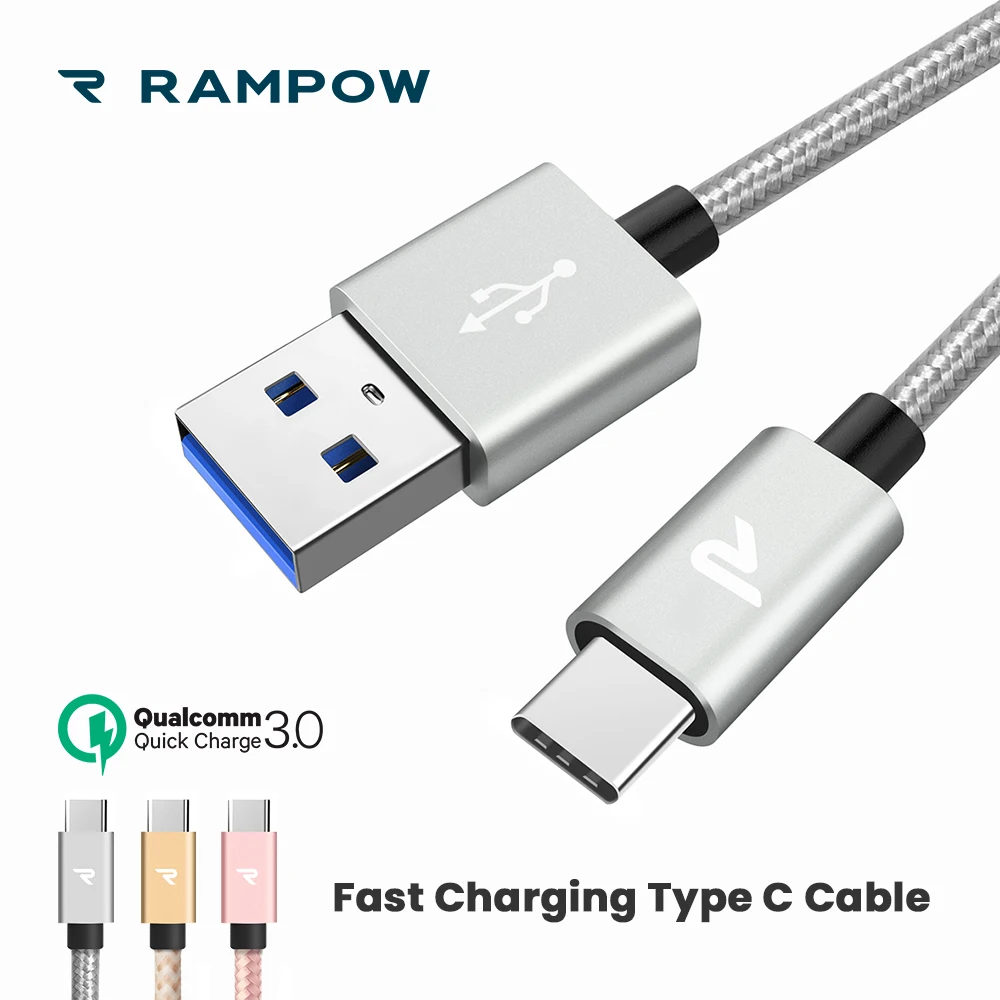 

[Lifetime Warranty] RAMPOW QC3.0 USB Type C Cable for Galaxy S10, USB C Cable for Huawei P20, Phone Charger Cable for Xiaomi 9