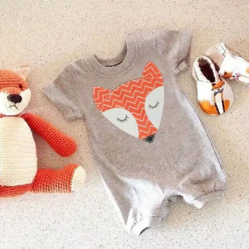 Детский хлопковый комбинезон с коротким рукавом принтом лисы|romper for baby|fox rompercotton