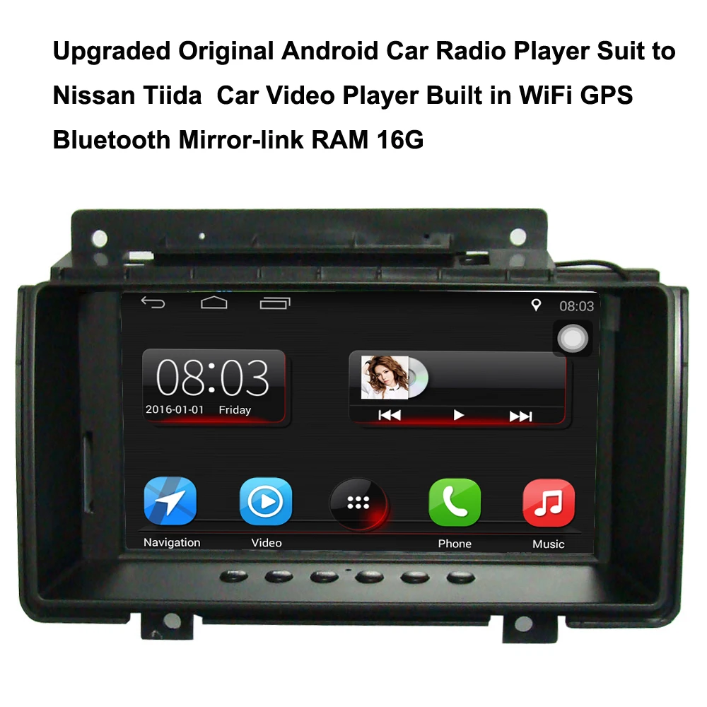Top Upgraded Original Android 7.1 Car Radio Player Suit to Nissan Tiida Car GPS Navigation Video Player WiFi Bluetooth Ram 16G 1