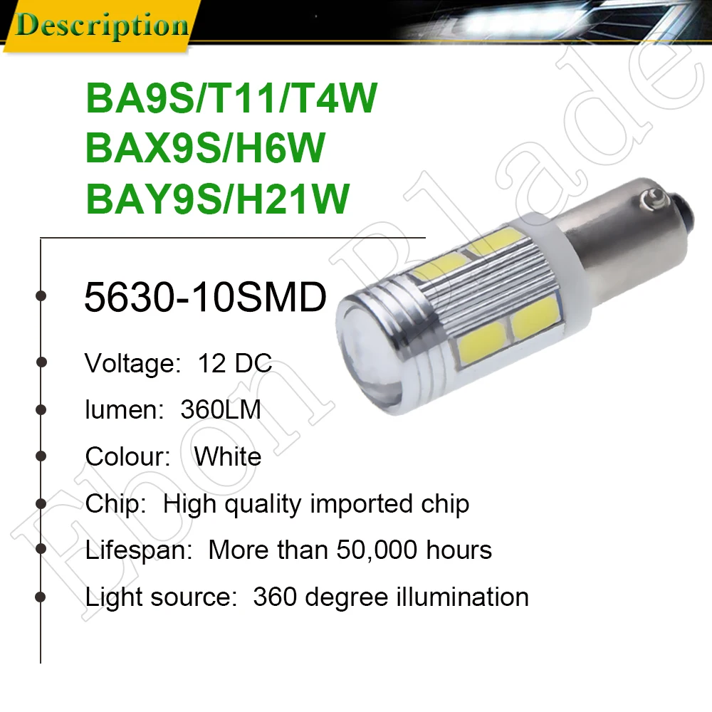 Светодиодный фонарь заднего хода H21W BAY9S BA9S T4W BAX9S H6W 5630 10SMD угловая лампочка