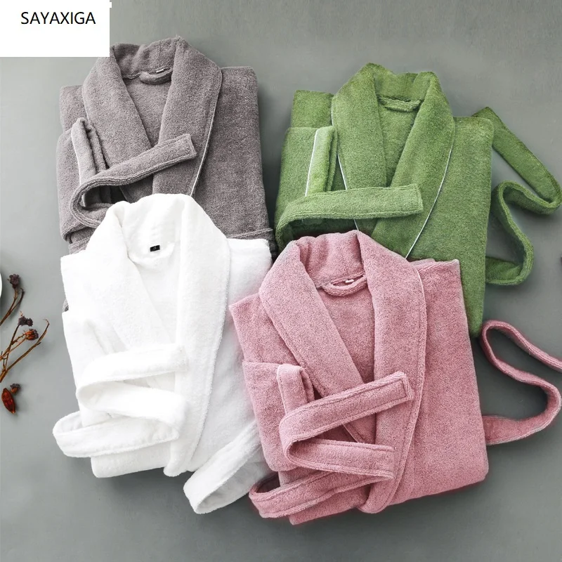 

Spring Autumn winter Thick pure cotton plain color bathrobes robe Unisex long-sleeve absorbent terry bathrobe plus size pijamas