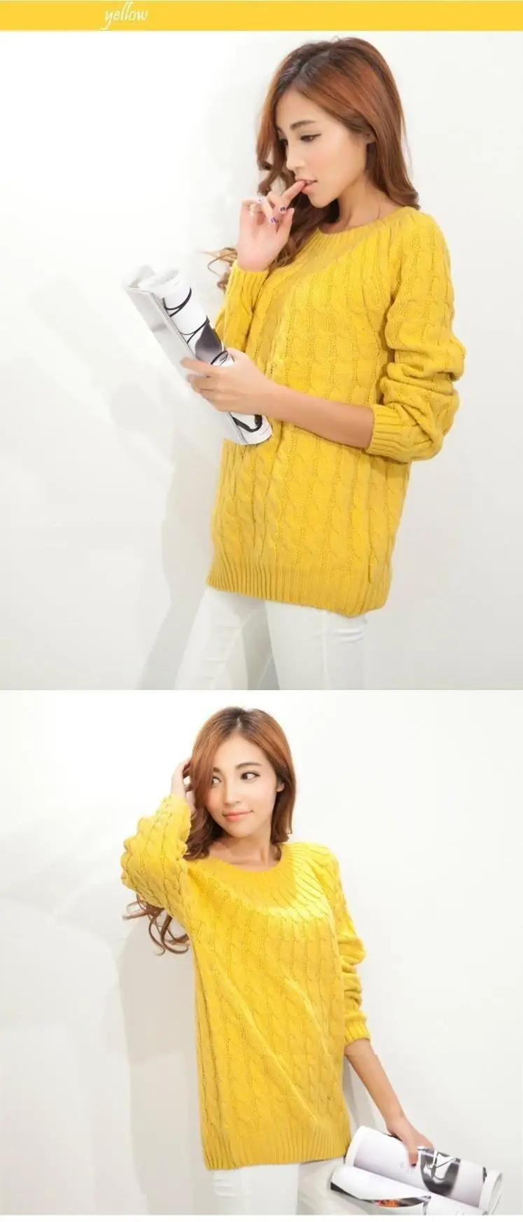 Женский свитер желтый высокий эластичный круглый вырез сплошной цвет трикотажные пуловеры повседневные женские Pull Femme Топы Casacos Femininos Sweter