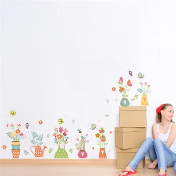 3d vivid colorful flower grass butterfly Skirting Line Floral diy home decal wall sticker Furniture kitchen window wedding