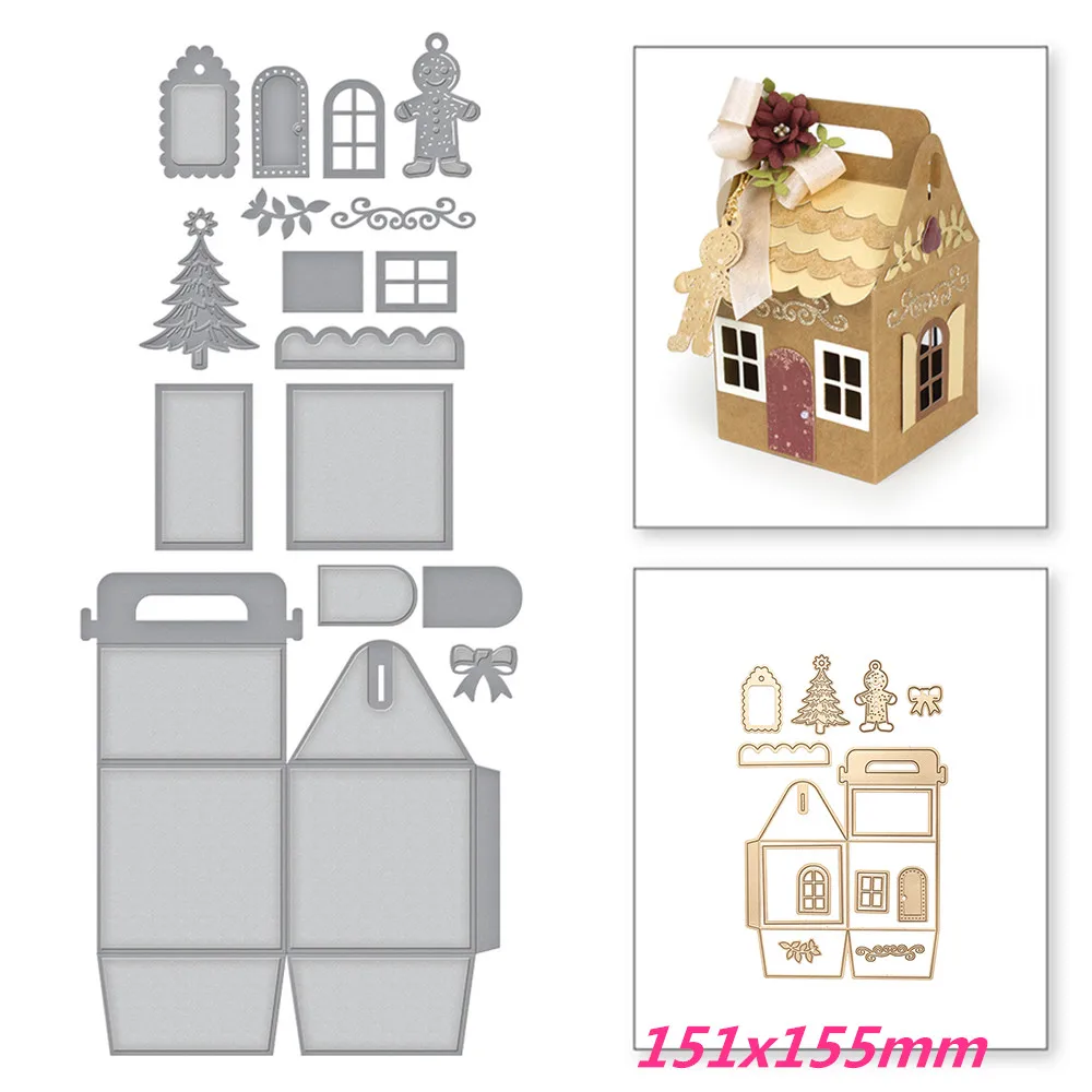 

151x155mm Christmas House Gift Box Frame Metal Stencils for DIY Scrapbooking / Photo Album Decorative Embossing DIY Paper Card