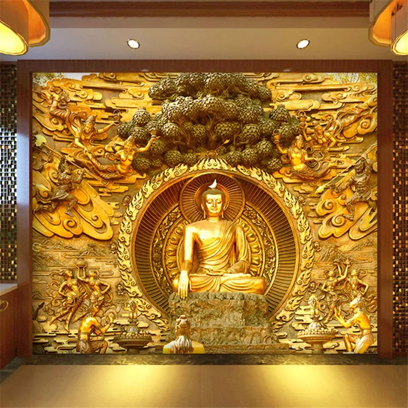 Beibehang Золотой Будда буддистская Храмовая роспись на заказ большая гостиная экран задний план Настенные обои 3D стерео обои