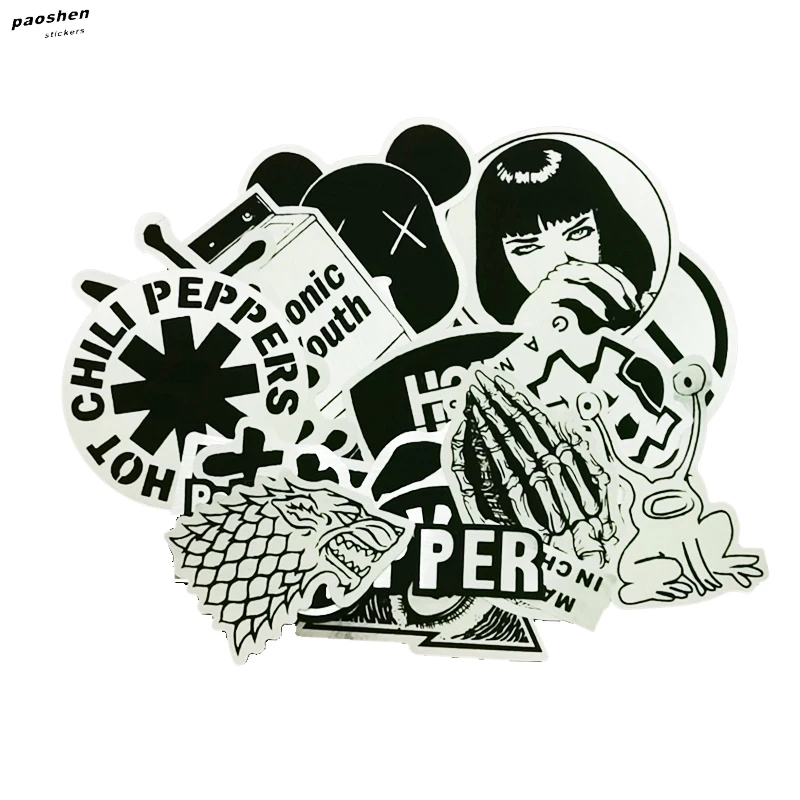 

55 PCS Black and White Metallic DIY Stickers For Skateboard Laptop Luggage Snowboard Fridge Phone Toy Styling Home Decor Gadget