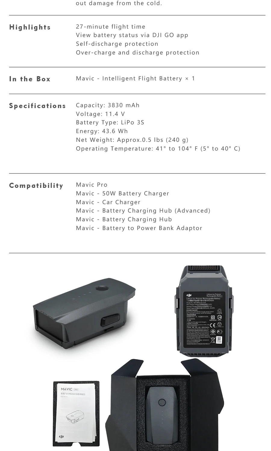 Батарея Mavic для DJI(Отремонтированная DJI)/Spark/Phantom 4 Series/Phantom 3 Drone Intelligent Flight Batteries(Отремонтированная DJI