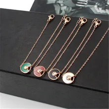 Titamiun, стальной черный/белый корпус, Круглый блюдце, браслеты с подвесками, CZ Кристалл, роскошный бренд, любовь, цепочка, браслет для женщин, K0012