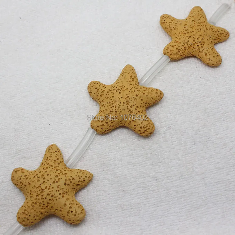

Mini. order is $7! 38~42mm Natural Yellow Volcanic Lava Stone Starfish Star Spacer Loose Beads 15"
