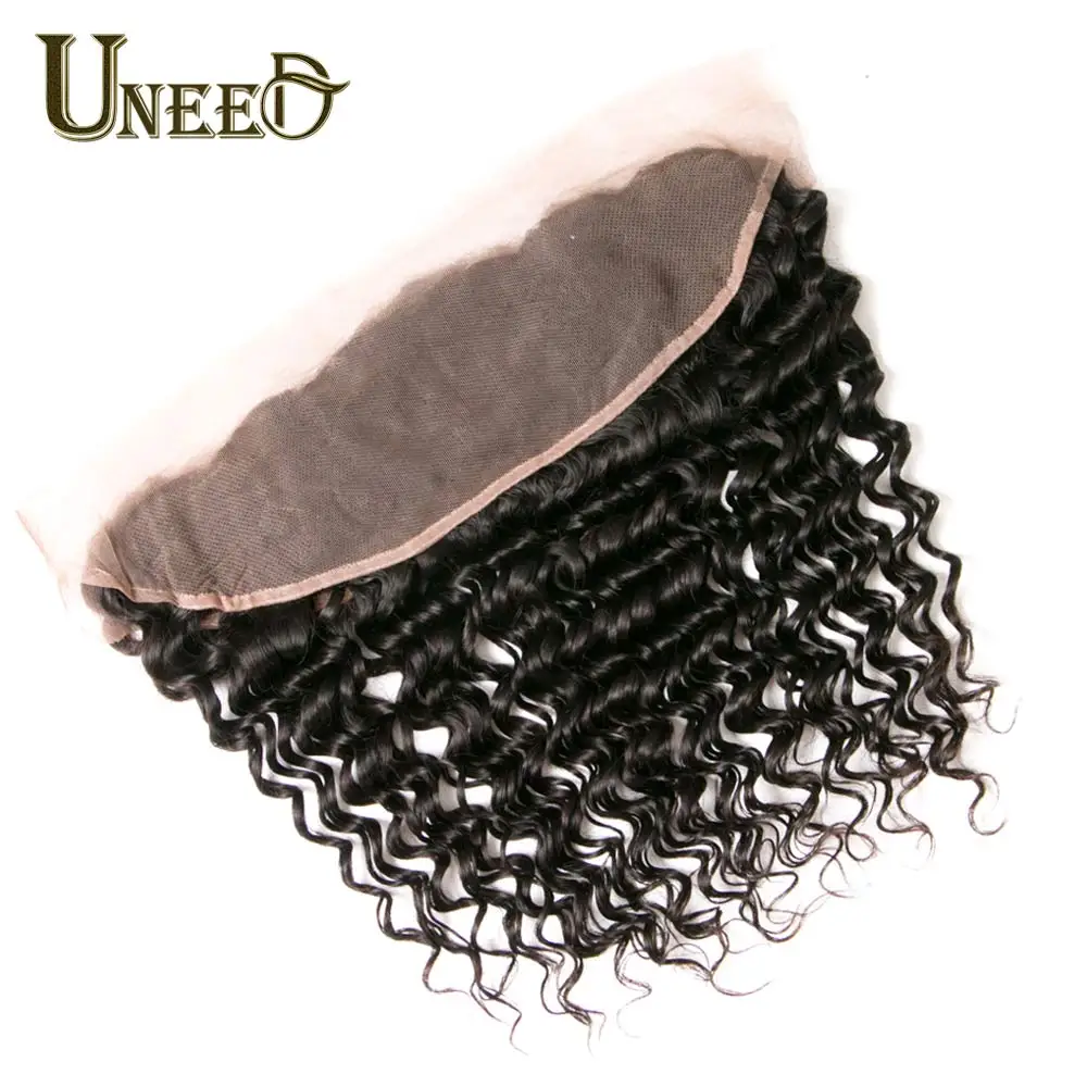 Uneed глубокая волна remy волосы ткет кружева фронтальное Закрытие с пучками малазийские глубокая волна человеческие волосы 3 пучка с закрытием фронтальная