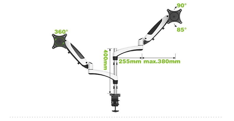 Двойная настольная подставка для монитора с зажимом на 360 градусов, газовая пружина, двойная рукоятка для 1"-27", держатель для монитора, кронштейн для ЖК-монитора GM124U