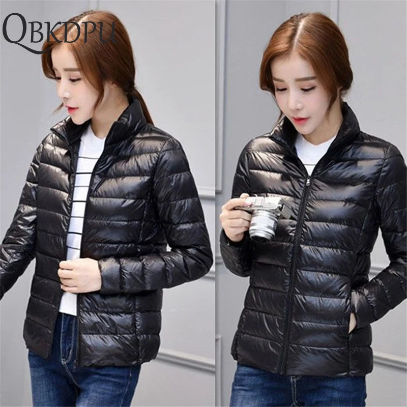 

Mom Ultra Light Basic Jacket Short Coat Women Slim Casual Winter Jacket 2019 Korean Plus size Stand Collar Female Parka Outwear