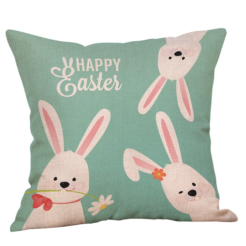 

Easter Cotton Square Rabbit Throw Pillow Case Waist Cushion Cover Easter Home Decorative Pillows coussin decoratif 45X45CM#007