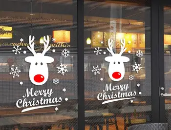 

cute Deer Merry Christmas snowflake Atmosphere decoration Store shop office door decoration sticker window sticker wall sticker