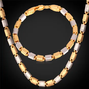 

Kpop Jewelry Sets Two Tone Jewelry Choker Necklace Bracelet For Men/Women Wholesale Jewelry Gold/Silver Color Necklace Set PE076