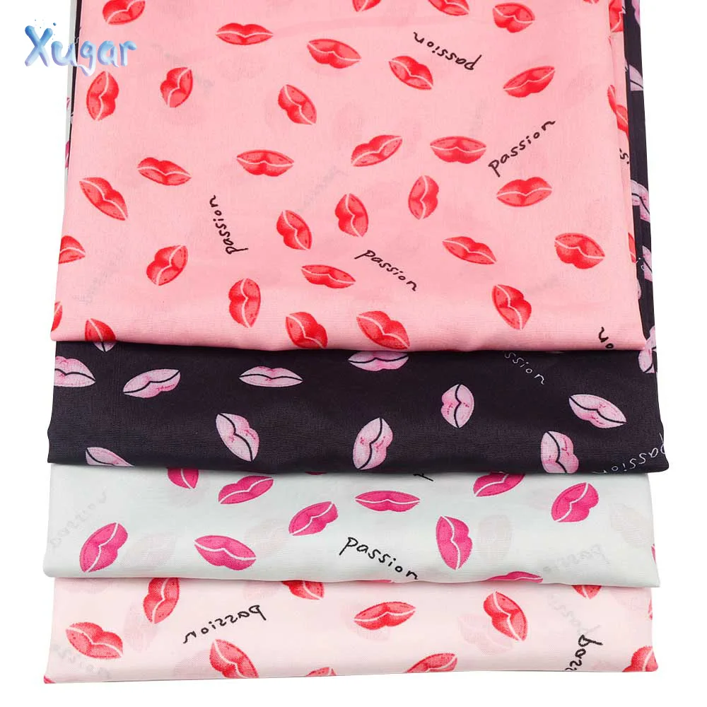 

Xugar 45*150cm Cotton Fabric Red Lips Printed Cloth Sewing Quilting Fabrics for Patchwork Needlework DIY Handmade Material Craft
