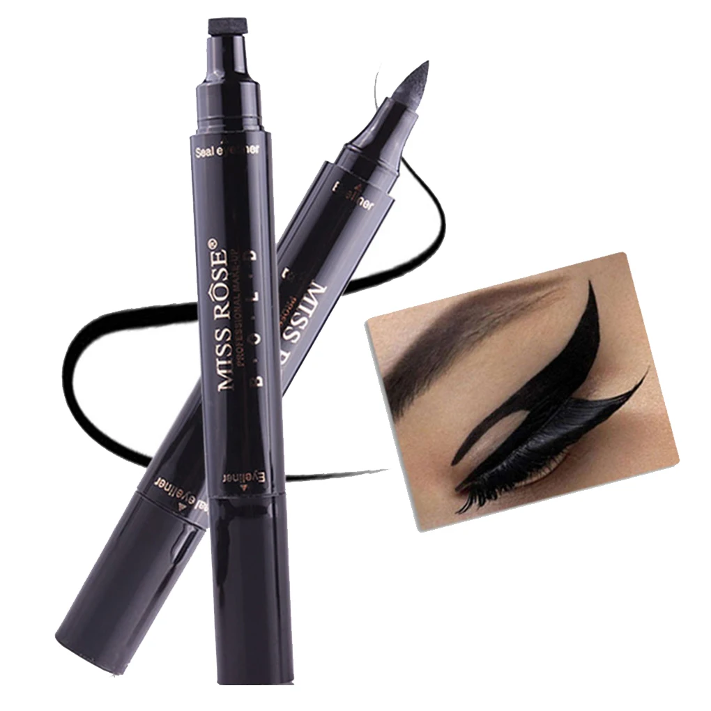 Waterproof Black Liquid Eye Liner Pencil with Seal Stamp Double Head