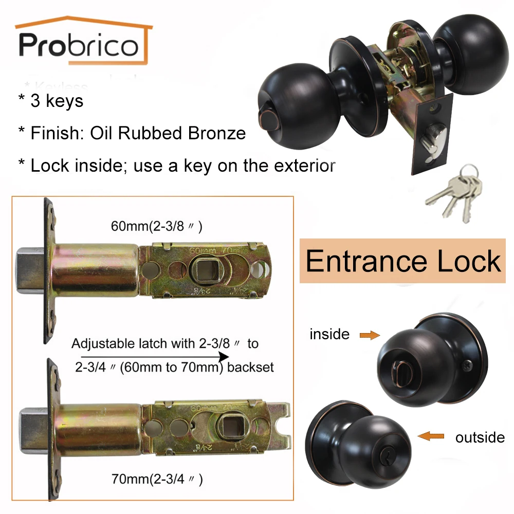 Probrico интерьер безопасности Дверные ручки, замок с ключом Нержавеющая сталь безопасный тосканская бронза рычаг вход замок для спальни