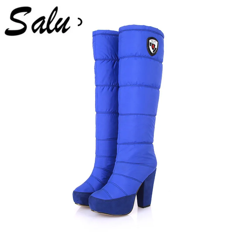 

Salu 2019 new waterproof boots snow boots fur platform mid calf boots women winter boots warm cotton down shoes plus size 9