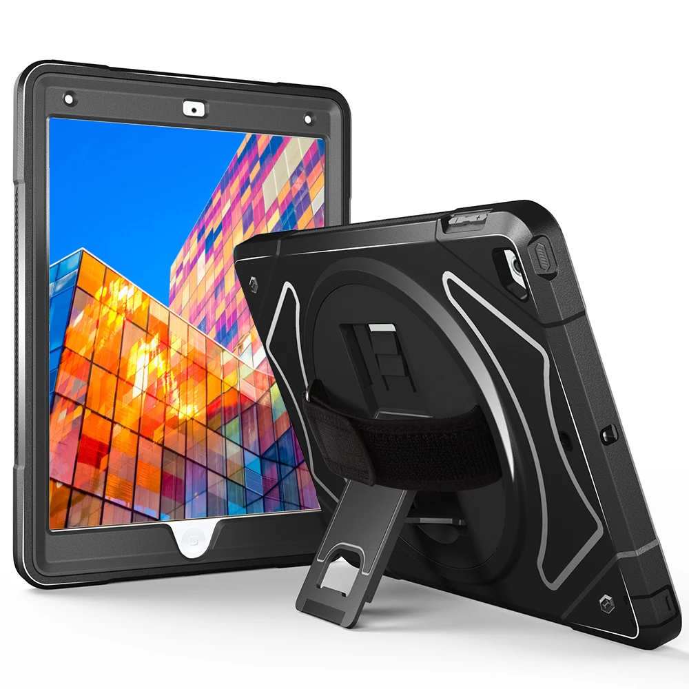 

Case for iPad 9.7 2017 2018 Miesherk Case with 360 Rotating Hand Strap and Pencil Holder, Heavy Duty Shockproof Protection Cover
