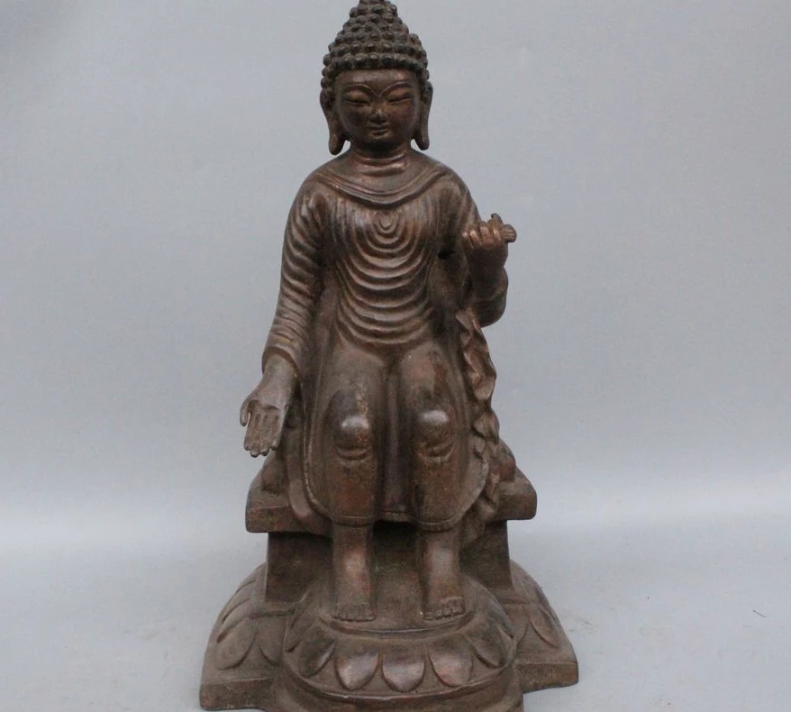 

13" Tibet Temple Bronze Seat Sakyamuni Shakyamuni Amitabha Buddha Lotus Statue