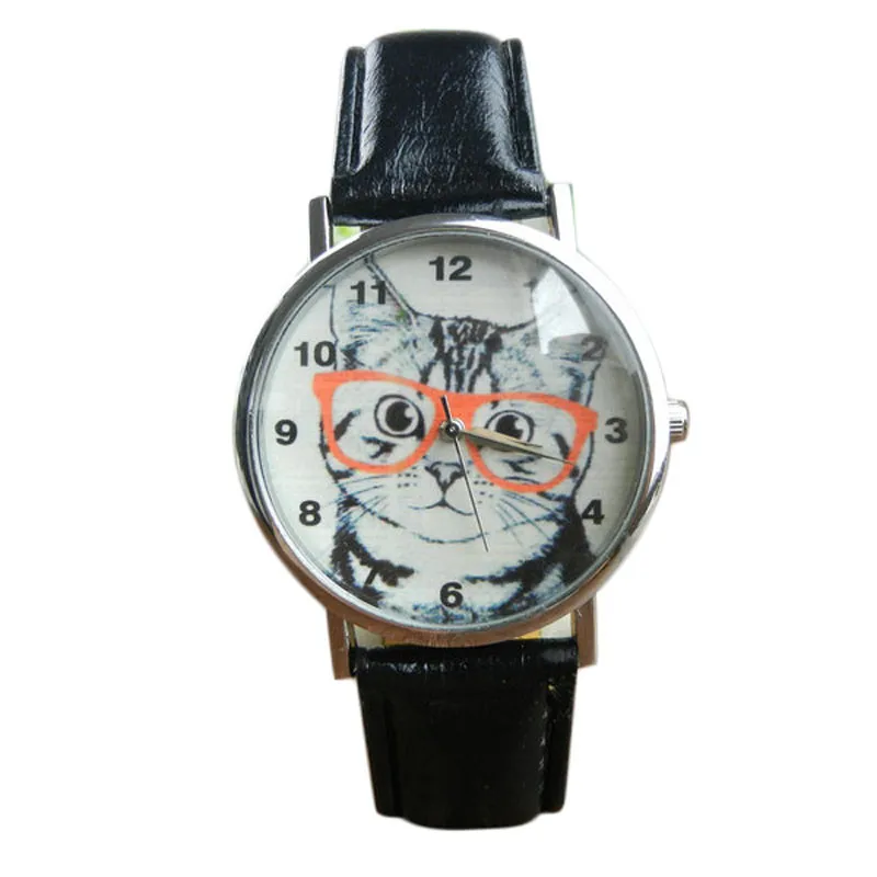 Splendid brand new Cat Pattern Leather Band Analog Quartz Vogue Wrist Watch Reloje