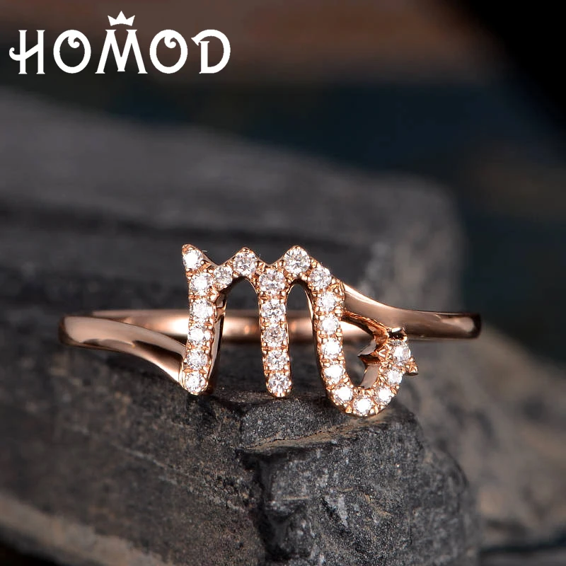 

HOMOD Rose Gold Letter M Cubic Zircon Engagement Ring Scorpio Logo Copper Rings for Women Wedding Ring Engagement Jewelry