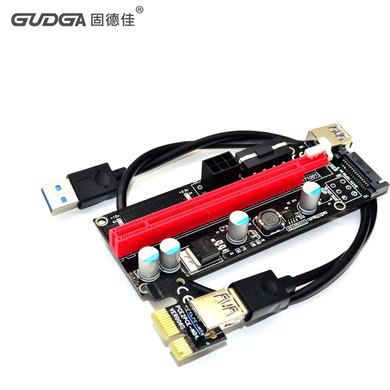 

009s PCIe Riser PCI-E 1x to 16x Extender 60cm USB3.0 Cable SATA to 6Pin 4pin molex SATA Power riser card for ETH Dogecoin Mining