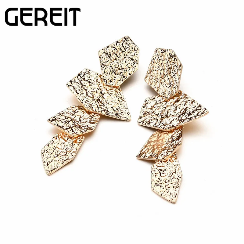 

GEREIT European Geometric Silver Gold Earrings Punk Long Stud Earrings For Women Dubai Jewelry Statement Earrings Brincos 2018