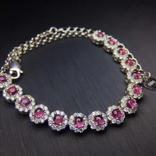 Природный красный турмалин браслет натуральный драгоценный камень круглый браслет «Подсолнух» 925 серебряный браслет элегантные свадебные ювелирные изделия для девочек