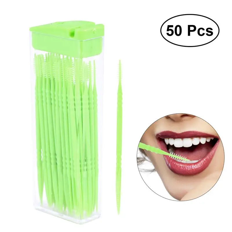 

50pcs Portable Dental Tooth Pick Interdental Brush Plastic Oral Toothpicks with Case
