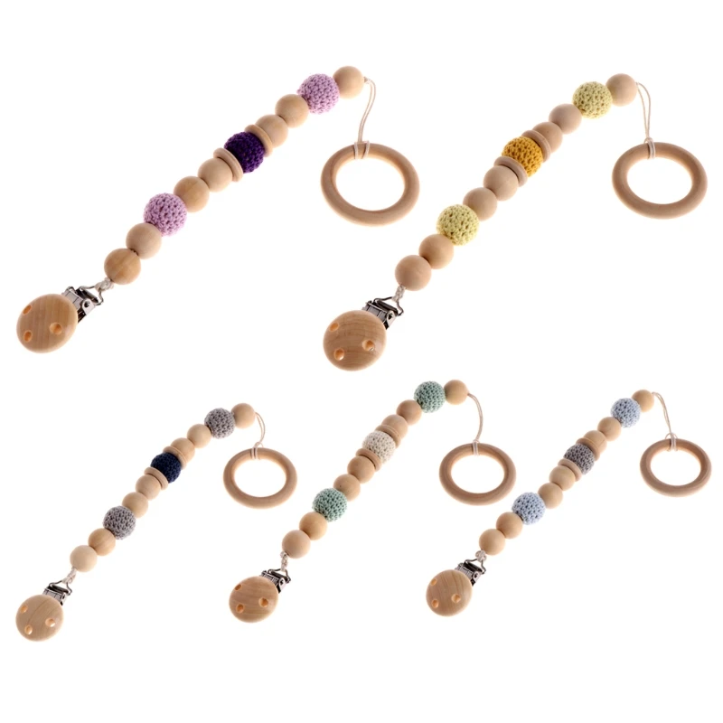 Wood Beaded Clip Nipple Teether Dummy Strap Chain Infant Baby Pacifier Holder W