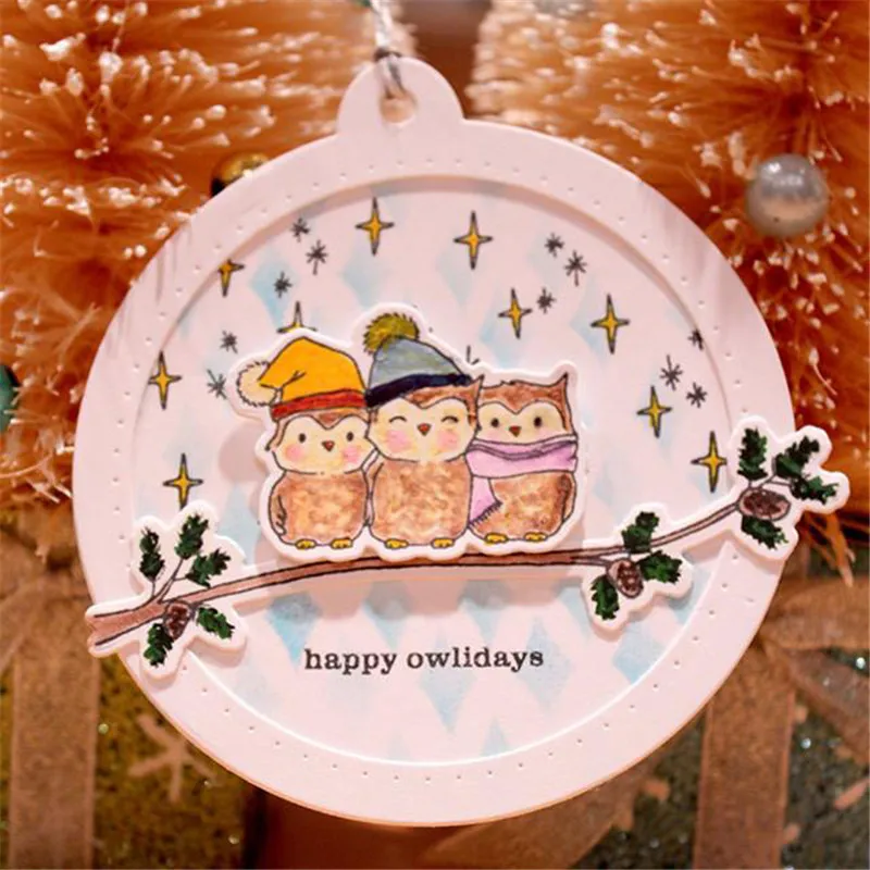 

Naifumodo Christmas Owl Stamp and Die Album DIY Scrapbooking Crafts Cut Frame Animals Foliage Metal Cutting Dies Stamps Clear