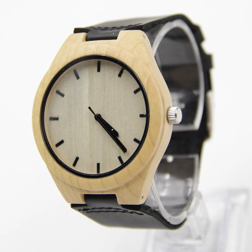 Handmade Wooden Watch Made with Natural  Wood In  Black Leather Strap For Men Or Women Christmas Gift  With Fashion Watches  Box