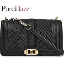 Puredazz модная сумка из настоящей кожи, сумка через плечо для Для женщин от известного бренда Для женщин сумка через плечо сумка с решетчатым узором сумка с золотая металлическая цепочка