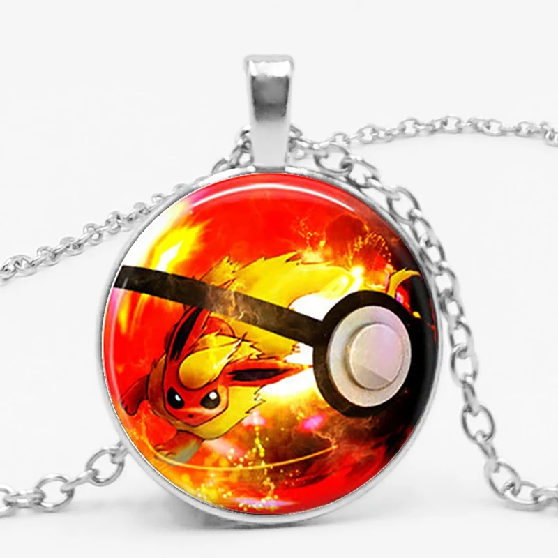 Vulpix стеклянный купол кулон ожерелье vaporion Pokemon Pokeball Детская Подвеска Ожерелье Go Mega подвеска ожерелье подарок дружбы - Окраска металла: 1