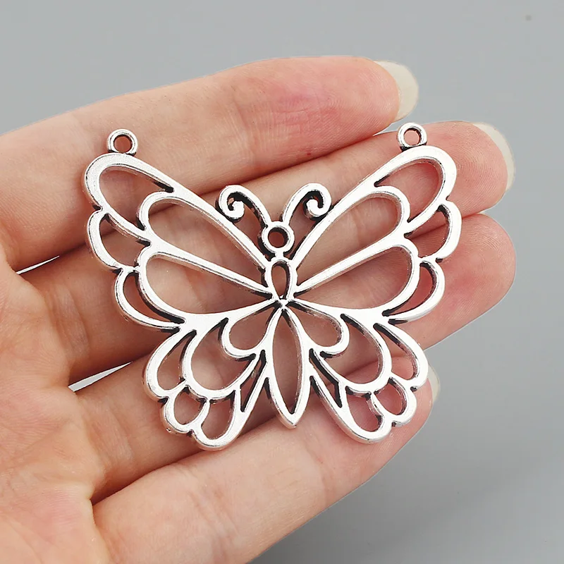 

8PCS Antique Silver Large Tone Hollow Open Animal Butterfly Charms Pendants for Findings Jewelry Necklace Making 57x48mm