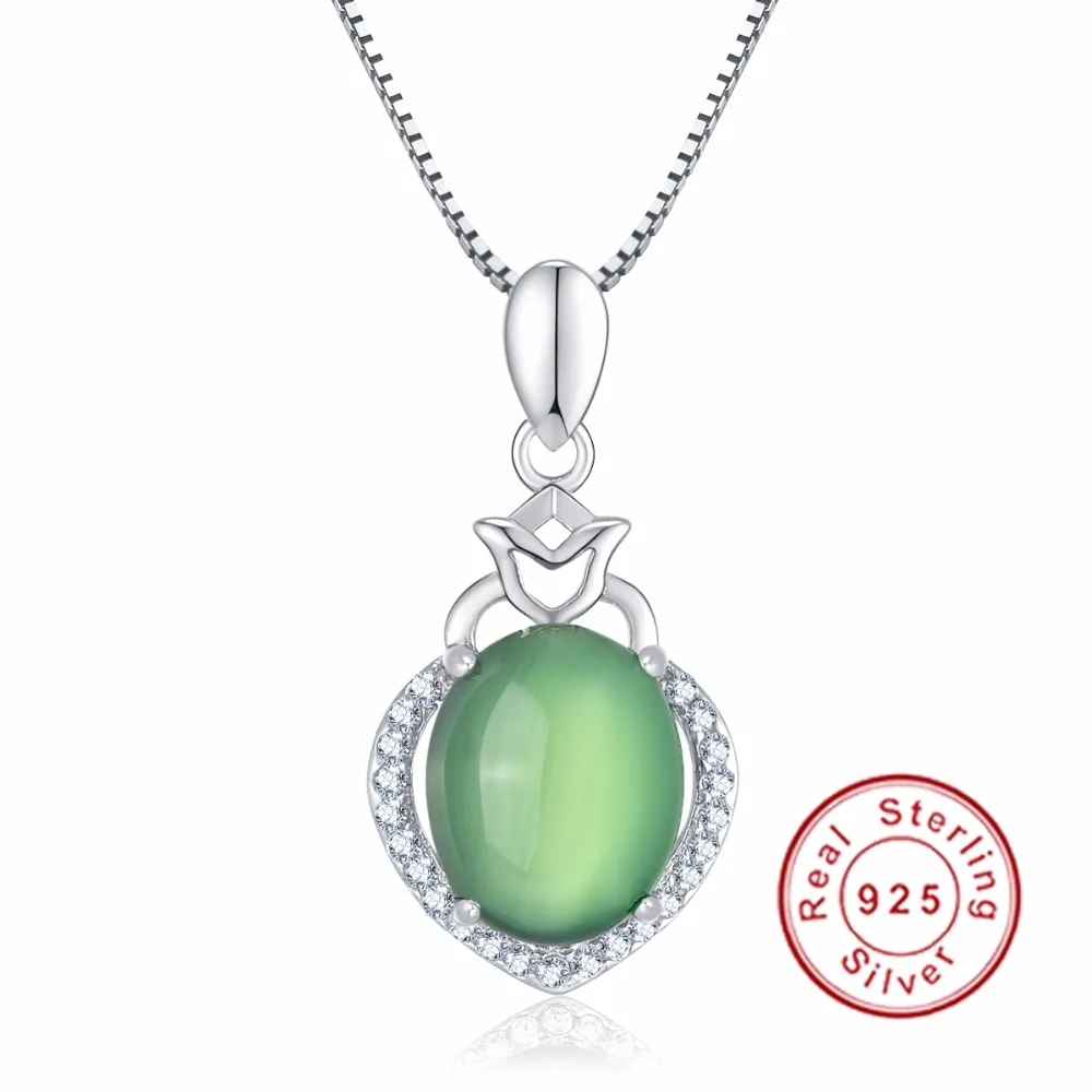 

100% 925 Sterling Silver Necklaces & Real Green Crystal Pendants Feelingly Heart Water Drop Necklace Women Top Quality 2016