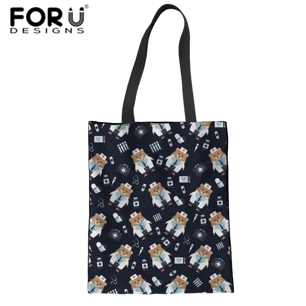 FORUDESIGNS Cartoon Nurse Bear Print Schoolbag Lar