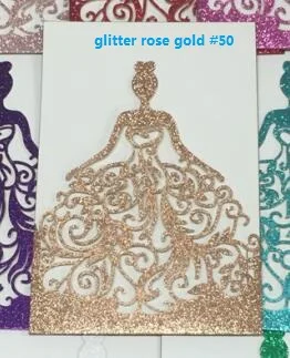 10 шт., лазерная резка, блестящая бумага, пригласительные открытки принцессы на день рождения, свадебные пригласительные открытки для девочек, блестящая фиолетовая блестящая открытка - Цвет: glitter rose gold 50