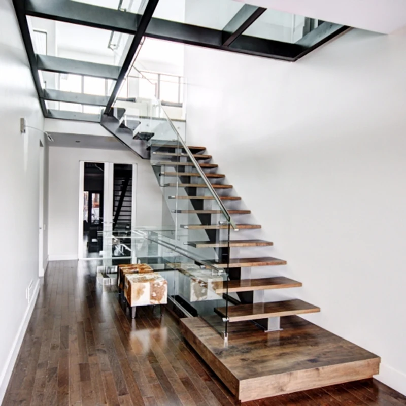 

custom made straight steel metal staircases with wood frame