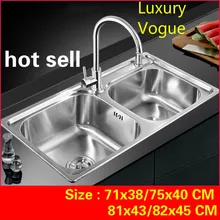 Стандартная индивидуальность большая Горячая двойной паз раковина пищевой 304 нержавеющая сталь 71x38/75x40/81x43/82x45 см