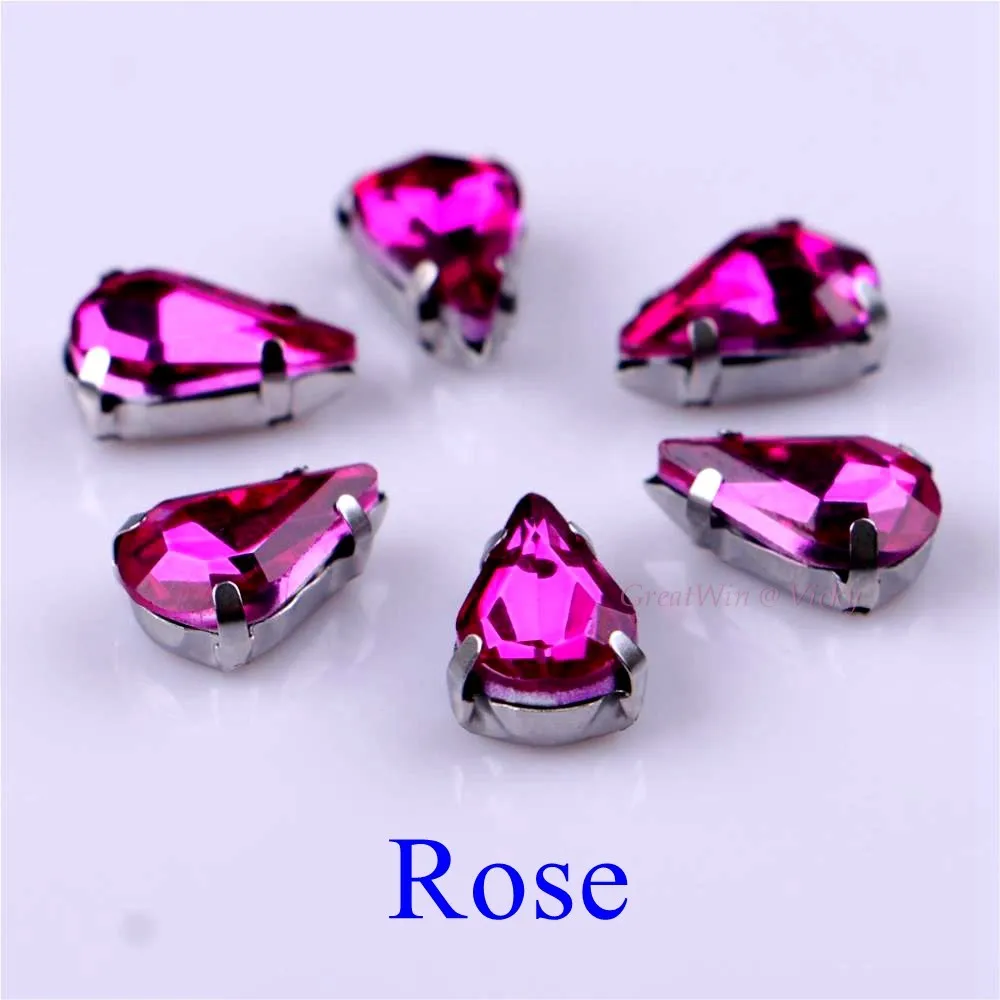 Elegant Teardrop Crystal Rhinestones with Claw Metal Base - 20 Piece Set