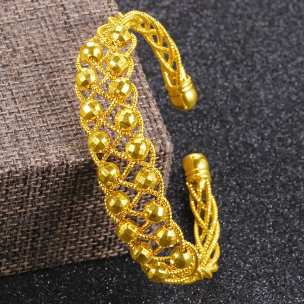 

Beads Mesh Cuff Bangle Yellow Gold Filled Womens Bangle